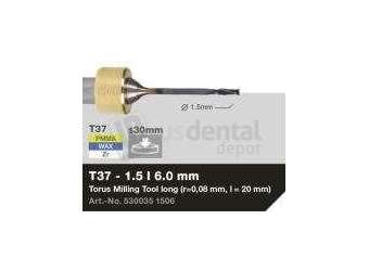 iMES iCORE - Original CORiTEC Torus Milling Tool for pmma, wax, peek, zirconia, composite, sintered metal workflows. 1.5 mm diameter, 6 mm shank. - # 530035 1506