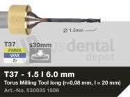 iMES iCORE - Original CORiTEC Torus Milling Tool for pmma, wax, peek, zirconia, composite, sintered metal workflows. 1.5 mm diameter, 6 mm shank. - # 530035 1506