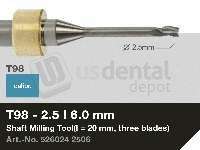iMES iCORE - Original CORiTEC Shaft Milling Tool for pmma, wax, peek, zirconia, composite, sintered metal workflows. 2.5 mm diameter, 6 mm shank. - # 526024 2506