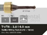 iMES iCORE - Original CORiTEC Radius Milling Tool for cobalt-chrome, titanium workflows. 3 mm diameter, 6 mm shank. - # 526029 3006