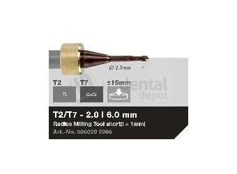 iMES iCORE - Original CORiTEC Radius Milling Tool for cobalt-chrome, titanium workflows. 2 mm diameter, 6 mm shank. - # 526029 2006