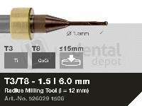 iMES iCORE - Original CORiTEC Radius Milling Tool for cobalt-chrome, titanium workflows. 1.5 mm diameter, 6 mm shank. - # 526029 1506