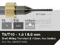iMES iCORE - Original CORiTEC Shaft Milling Tool for cobalt-chrome, titanium workflows. 1.5 mm diameter, 6 mm shank. - # 526002 1506
