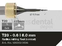 iMES iCORE - Original CORiTEC Radius Milling Tool for cobalt-chrome, titanium workflows. 0.6 mm diameter, 6 mm shank. - # 526003 0606
