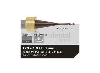 iMES iCORE - Original CORiTEC Radius Milling Tool for cobalt-chrome, titanium workflows. 1 mm diameter, 6 mm shank. - # 526030 1006