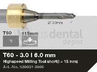 iMES iCORE - Original CORiTEC High-Speed Milling Tool for cobalt-chrome, titanium workflows. 3 mm diameter, 6 mm shank. - # 530031 3006