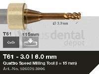 iMES iCORE - Original CORiTEC Quattro Speed Milling Tool for cobalt-chrome, titanium workflows. 3 mm diameter, 6 mm shank. - # 526025 3006