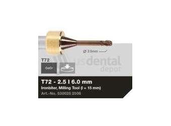 iMES iCORE - Original CORiTEC Ironbiter Milling Tool for cobalt-chrome, titanium workflows. 2.5 mm diameter, 6 mm shank. - # 530025 2506