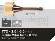 iMES iCORE - Original CORiTEC Ironbiter Milling Tool for cobalt-chrome, titanium workflows. 2.5 mm diameter, 6 mm shank. - # 530025 2506