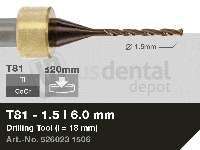 iMES iCORE - Original CORiTEC Drilling Tool for cobalt-chrome, titanium workflows. 1.5 mm diameter, 6 mm shank. - # 526023 1506