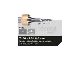 iMES iCORE - Original CORiTEC Twister Milling Tool for cobalt-chrome, titanium workflows. 1.5 mm diameter, 6 mm shank. - # 530042 1506