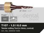 iMES iCORE - Original CORiTEC Twister Milling Tool for cobalt-chrome, titanium workflows. 1.5 mm diameter, 6 mm shank. - # 530043 1506