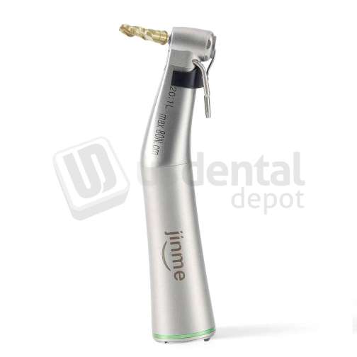 JINME - JINME 20:1 Reduction Fiber Optic Implant Contra-Angle Handpiece with eight pieces of German bearings, high torque up to 80 Newton-centimeters, fiber optic illumination, and easy-to-disassemble construction. - # IMP-20-1
