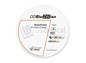 VITA - Dental Direkt DD Bio ZW iso low-translucent (LT) high-strength 3Y-TZP monolithic zirconia CAD/CAM milling disc, uncolored white blank, 98 mm diameter x 16 mm height, 1 piece; for full-contour crowns and bridges. - # UDG527