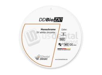 VITA - Dental Direkt DD Bio ZX2 high-translucent (HT) 3Y-TZP monolithic zirconia CAD/CAM milling disc, uncolored white blank, 98 mm diameter x 14 mm height, 1 piece; for full-contour crowns and bridges. - # UDG592
