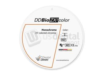 VITA - Dental Direkt DD Bio ZX2 Color high-translucent (HT) pre-shaded 3Y-TZP monolithic zirconia CAD/CAM milling disc, shade A2, 98 mm diameter x 25 mm height, 1 piece; for full-contour crowns and bridges. - # UDG5960060