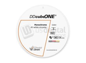 VITA - Dental Direkt DD cube ONE high-translucent 4Y-TZP monolithic zirconia CAD/CAM milling disc, uncolored white blank, 98 mm diameter x 18 mm height, 1 piece; for full-contour crowns and bridges. - # UDG824