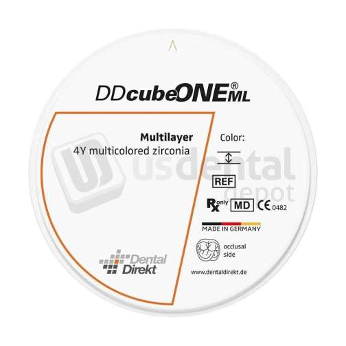 VITA - Dental Direkt DD cube ONE ML high-translucent multilayer 4Y-TZP monolithic zirconia CAD/CAM milling disc, shade B1, 98 mm diameter x 22 mm height, 1 piece; for full-contour crowns and bridges. - # UDG836008