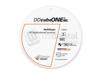 VITA - Dental Direkt DD cube ONE ML high-translucent multilayer 4Y-TZP monolithic zirconia CAD/CAM milling disc, shade D4, 98 mm diameter x 22 mm height, 1 piece; for full-contour crowns and bridges. - # UDG836016