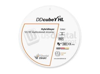 VITA - Dental Direkt DD cubeY HL high-translucent multilayer monolithic zirconia CAD/CAM milling disc, shade A3, 98 mm diameter x 16 mm height, 1 piece; for full-contour crowns and bridges. - # UDG843006