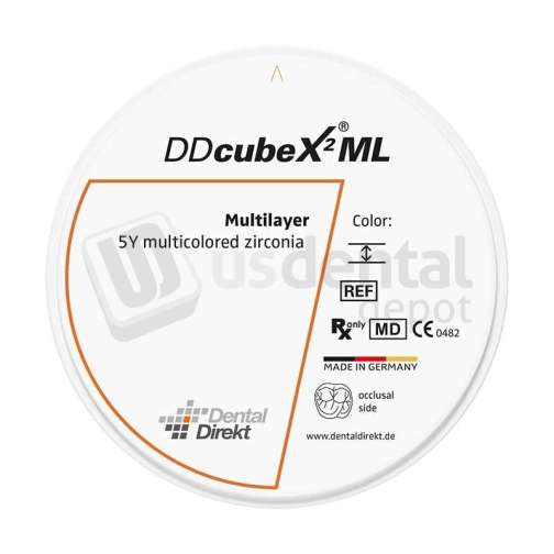 VITA - Dental Direkt DD cubeX2 ML super-high-translucent (SHT) multilayer 5Y cubic monolithic zirconia CAD/CAM milling disc, shade A2, 98 mm diameter x 22 mm height, 1 piece; for full-contour crowns and bridges. - # UDG856001