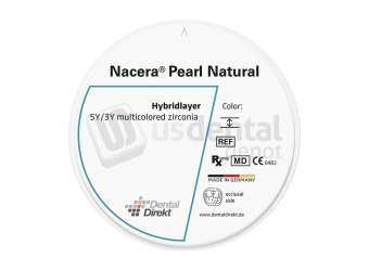 VITA - Dental Direkt Nacera Pearl natural multilayer monolithic zirconia CAD/CAM milling disc, shade B1, 98 mm diameter x 25 mm height, 1 piece; for full-contour crowns and bridges. - # UD3567303097