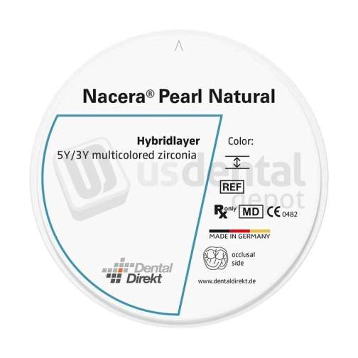 VITA - Dental Direkt Nacera Pearl natural multilayer monolithic zirconia CAD/CAM milling disc, shade B2, 98 mm diameter x 25 mm height, 1 piece; for full-contour crowns and bridges. - # UD3568303097