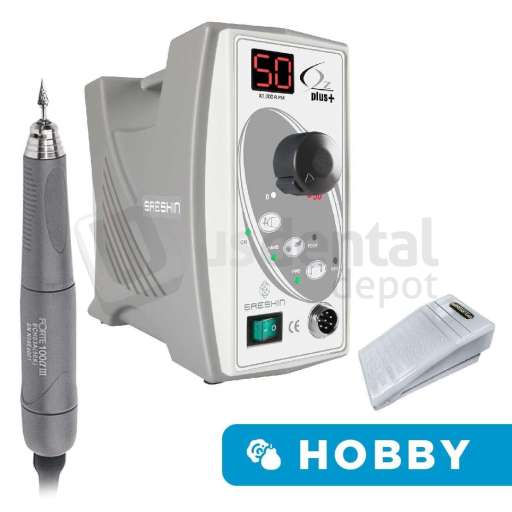 RAM Products INC - RAM Oz Plus complete laboratory micromotor set with high-efficiency brush-type digital control box, F-100 III handpiece variable speed 0 to 50,000 RPM, and variable foot pedal. Includes A/C power cord and rubber handpiece stand. 110 Volts 50/60 Hz. - # OZPLUSSETB