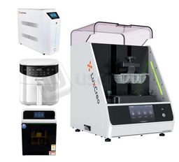 LUXCreo iLux Pro Dental ecosystem — printer, iLuxCure Pro, iLuxWash Dental, LuxOven Pro