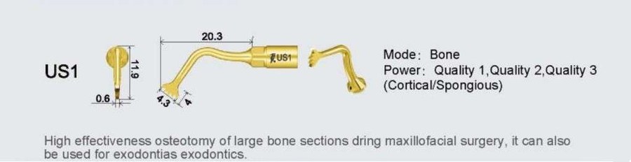 US1 Bone Surgery - Micro-Saw 0.6 thick 4.3mm wide 4mm deep For Woodpecker Ultrasurgery & Mectron compatible replacement part