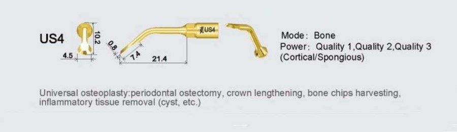 US4 Bone Surgery Transverse Micro-Saw 0.8 thick 4.5mm wide 7.4mm deep For Woodpecker Ultrasurgery & Mectron compatible replacement part