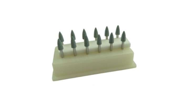 BESQUAL FG FL2 GREEN Mounted Stones - Flame Shape 12pk - Silicone carbide for porcelain - gold - amalgam - and enamel