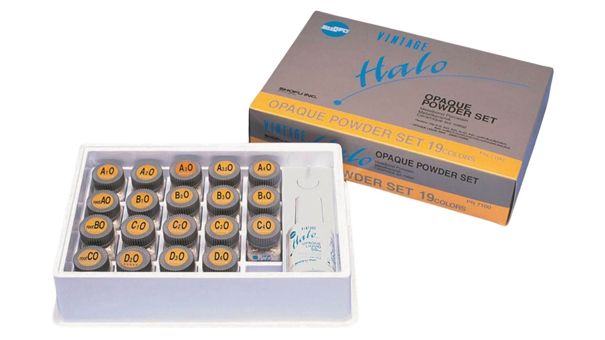 SHOFU Vintage Halo Opaque Powder Set - #7100- (19) 15gr opaque powders- 50mL opaque liquid- instructions