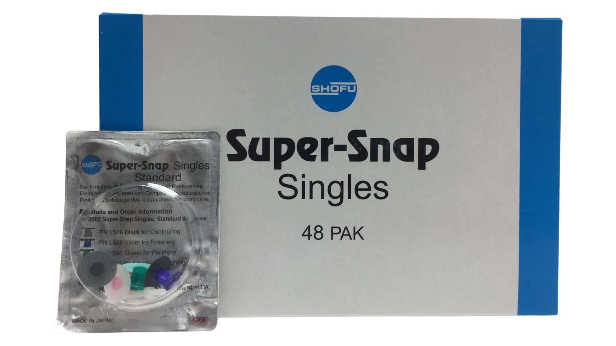 SHOFU 0502 SUPER-SNAP SINGLES STANDARD 48pk envelopes w/ 4 discs + Plastic Mandrel