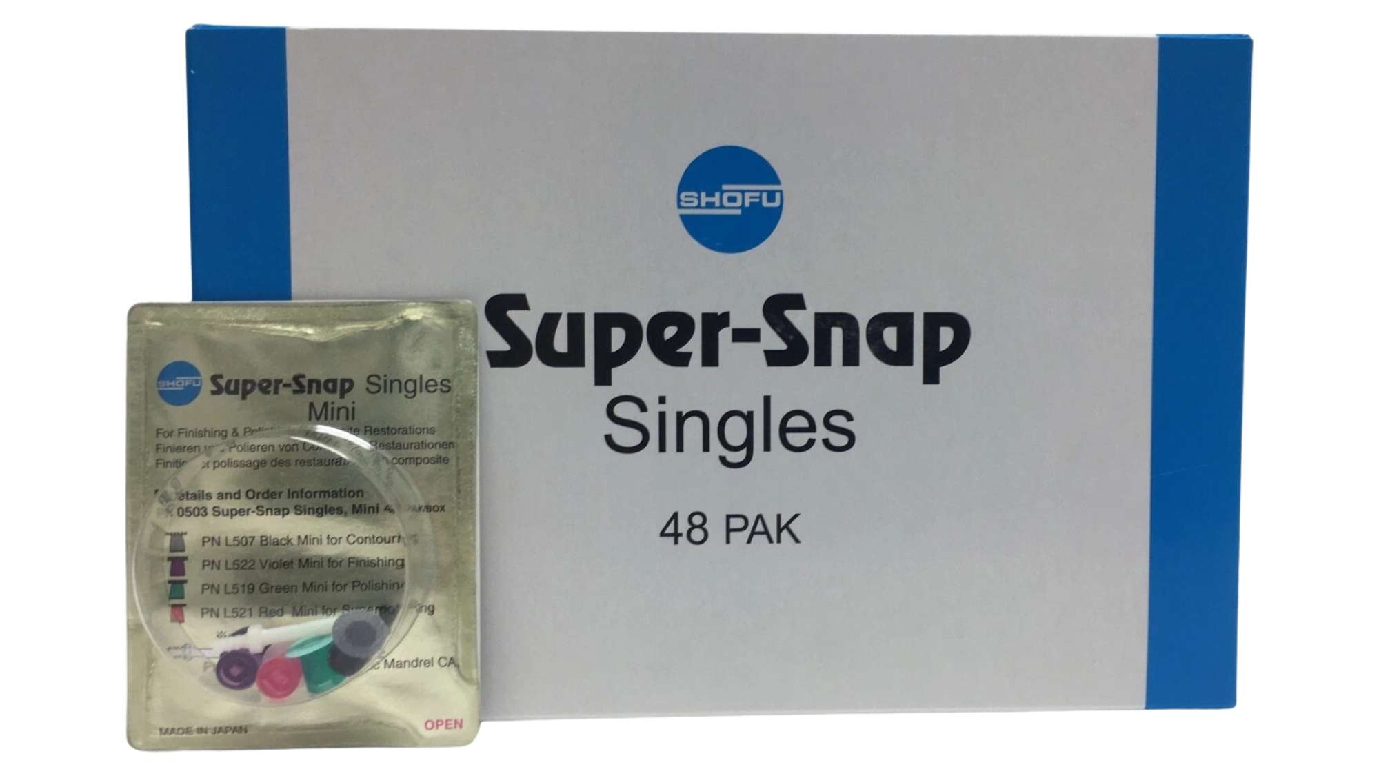 SHOFU 0503 SUPER-SNAP SINGLES MINI 48pk envelopes w/ 4 discs + Plastic Mandrel