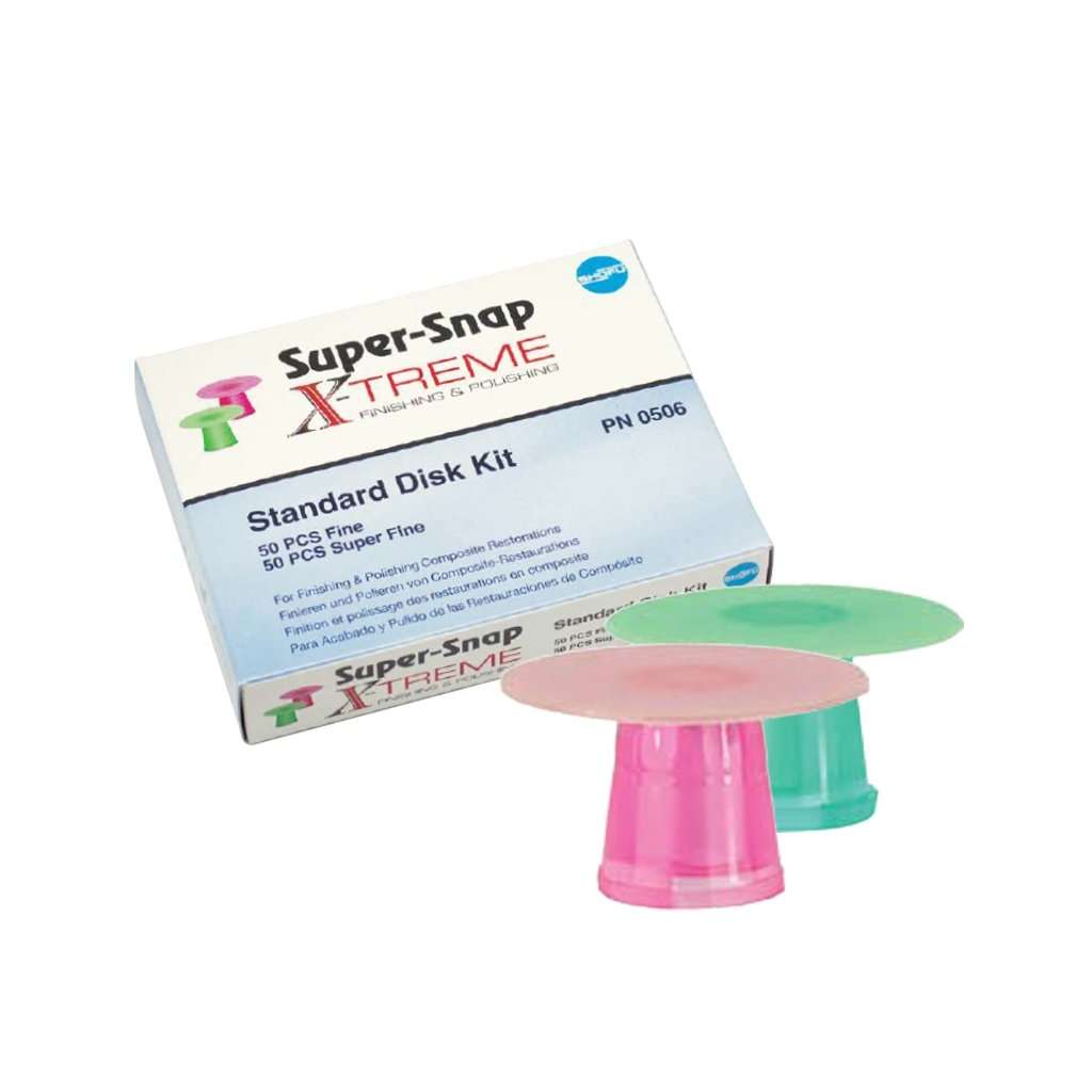 SHOFU SUPER-SNAP-X-TREME Two-step composite polishing kit: 50 Green (Fine) + 50 Red (Super Fine) X‑Treme disks, Standard 12 mm.