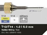 imes-icore Original CORiTEC Radius Milling Tool for pmma, wax, peek, zirconia, composite, sintered metal workflows. 1 mm diameter, 6 mm shank. - # 5260