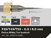 imes-icore Original CORiTEC Radius Milling Tool for pmma, wax, peek, zirconia, composite, sintered metal workflows. 0.3 mm diameter, 6 mm shank. - # 52